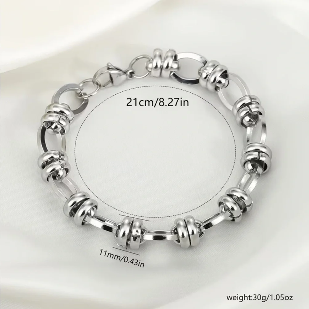 Solid 304 Stainless Steel Interlocking Link Bracelet | Unisex Silver Chain